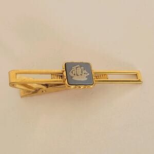 Wedgwood Gold Blue Tone Tie Bar Clip with Jasper Ship Cameo Vintage Retro Clasp